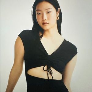 Sexy AQUA BENDITA Dress Madewell Ailana Black Ribbed Maxi NWT Sz S